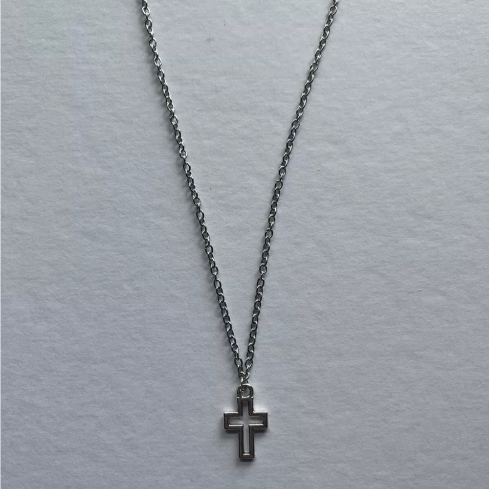 18” Silver Cross Dainty Small Pendant Religious Layering Charm Southern Necklace